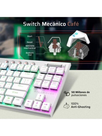 TECLADO GAMER BALAM RUSH DOMINATE EXPERT GK959 LED RGB TKL TECLADO MECANICO SWITCH BROWN INALAMBRICO RF INALAMBRICO-BLUETOOTH BLANCO ESPANOL - Image 2