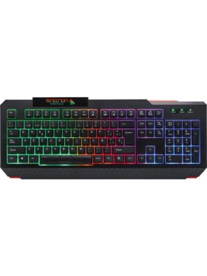 TECLADO GAMER NGKMINOTAUR 104 TECLAS RETROILUMINADO LED MULTICOLOR DISENO ERGONOMICO RESISTENTE A SALPICADURAS ROJO-NEGRO