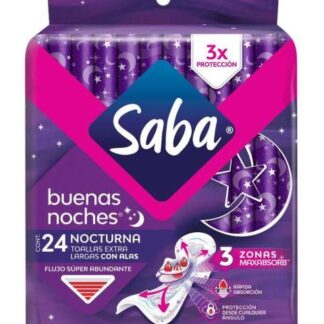 TOALLA FEMENINA SABA BUENAS NOCHES CON ALAS PAQUETE CON 24 PIEZAS