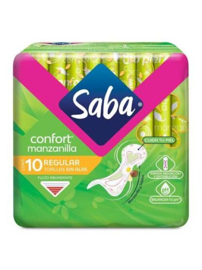 TOALLA FEMENINA SABA CONFORT REGULAR SIN ALAS PAQUETE CON 10 PIEZAS