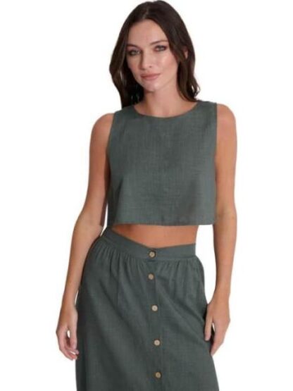 TOP DE LINO VERDE OLIVO HOLLY LAND