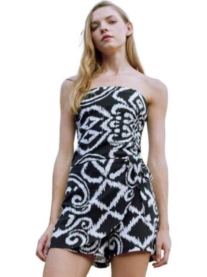 TOP STRAPLES DE LINO BLANCO/NEGRO HOLLY LAND