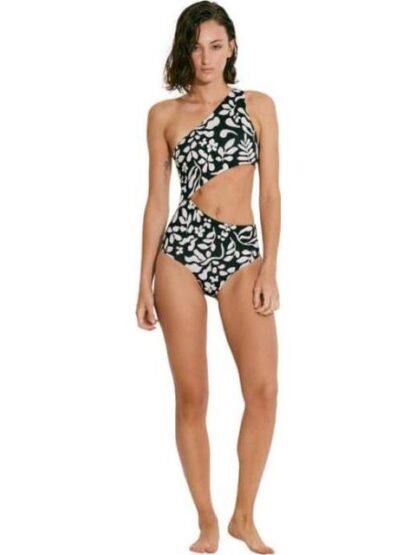TRAJE DE BAÑO ASIMETICO ESTAMPADO BLANCO/NEGRO HOLLY LAND