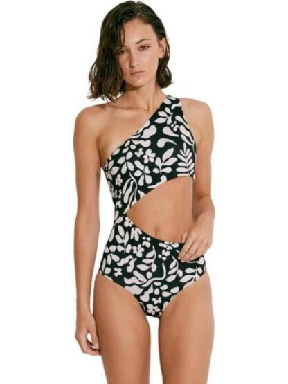 TRAJE DE BAÑO ASIMETICO ESTAMPADO BLANCO/NEGRO HOLLY LAND - Image 2