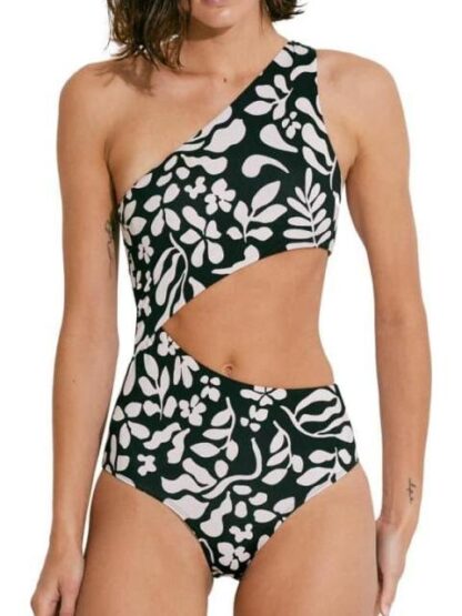 TRAJE DE BAÑO ASIMETICO ESTAMPADO BLANCO/NEGRO HOLLY LAND - Image 5
