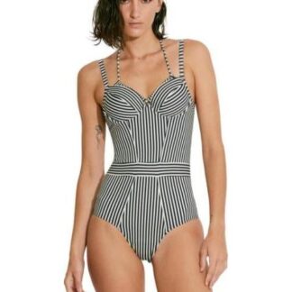 TRAJE DE BAÑO RAYADO CON CONTROL DE ABDOMEN AZUL MARINO HOLLY LAND