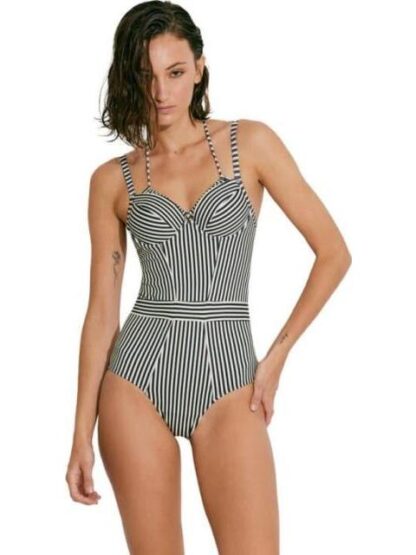 TRAJE DE BAÑO RAYADO CON CONTROL DE ABDOMEN AZUL MARINO HOLLY LAND - Image 3