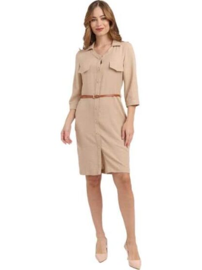 VESTIDO CON CINTURON CAMEL YAELI FASHION