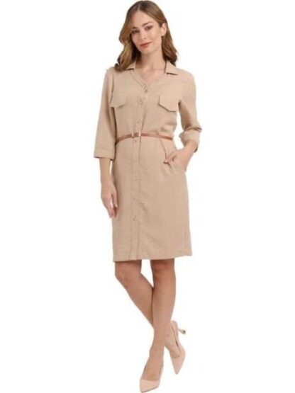 VESTIDO CON CINTURON CAMEL YAELI FASHION - Image 2