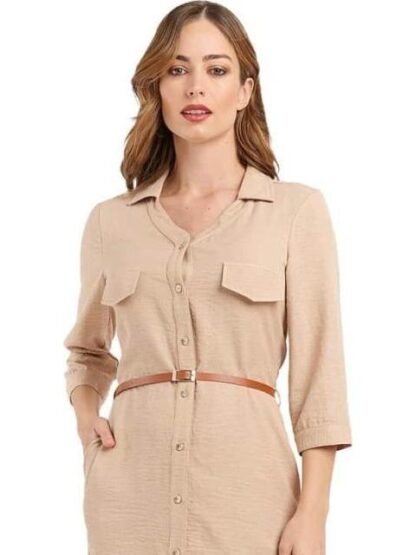 VESTIDO CON CINTURON CAMEL YAELI FASHION - Image 4