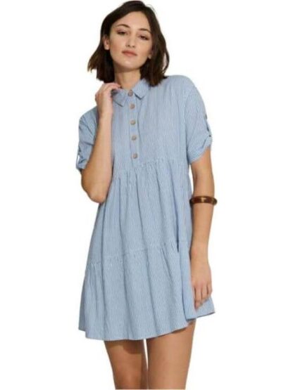 VESTIDO CORTO DE LINO AZUL HOLLY LAND - Image 2