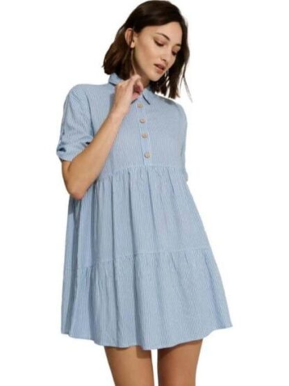 VESTIDO CORTO DE LINO AZUL HOLLY LAND - Image 4