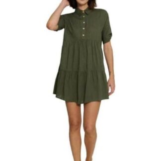 VESTIDO CORTO DE LINO VERDE OLIVO HOLLY LAND