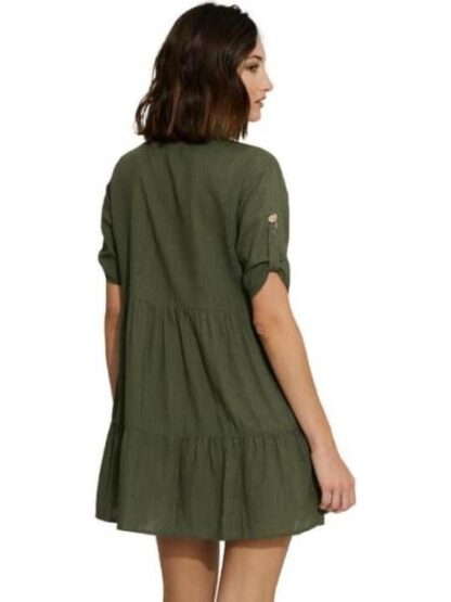VESTIDO CORTO DE LINO VERDE OLIVO HOLLY LAND - Image 2