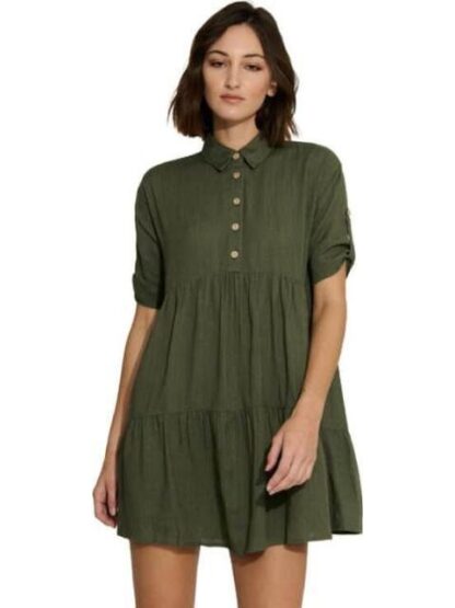 VESTIDO CORTO DE LINO VERDE OLIVO HOLLY LAND - Image 3