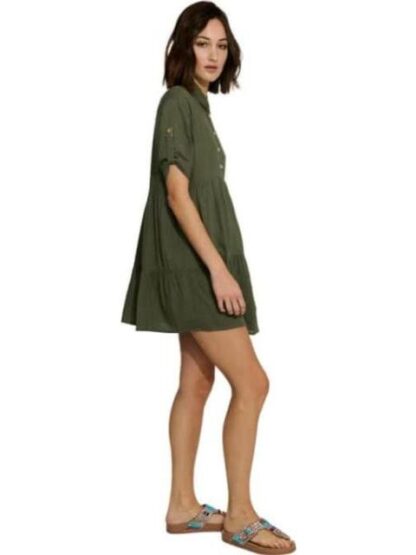 VESTIDO CORTO DE LINO VERDE OLIVO HOLLY LAND - Image 4