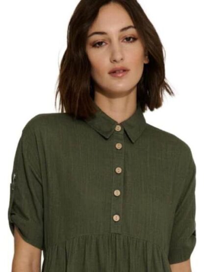 VESTIDO CORTO DE LINO VERDE OLIVO HOLLY LAND - Image 5