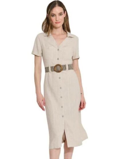 VESTIDO DE LINO CON CINTURON NUDE HOLLY LAND - Image 2