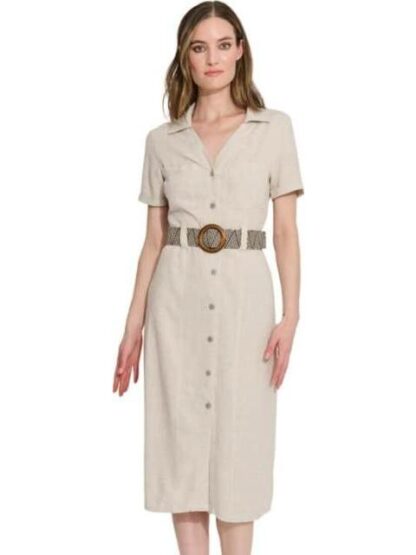 VESTIDO DE LINO CON CINTURON NUDE HOLLY LAND - Image 3