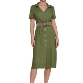 VESTIDO DE LINO CON CINTURON VERDE HOLLY LAND