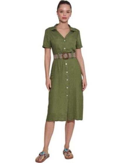 VESTIDO DE LINO CON CINTURON VERDE HOLLY LAND