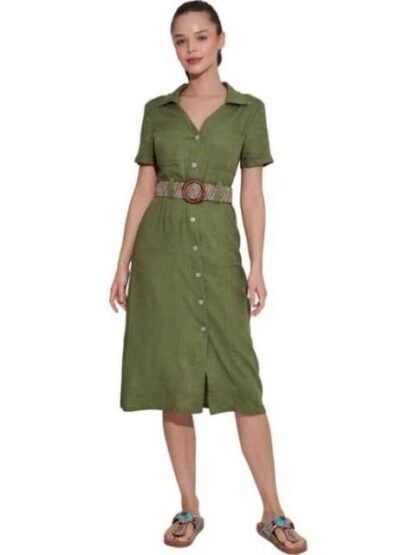 VESTIDO DE LINO CON CINTURON VERDE HOLLY LAND - Image 2