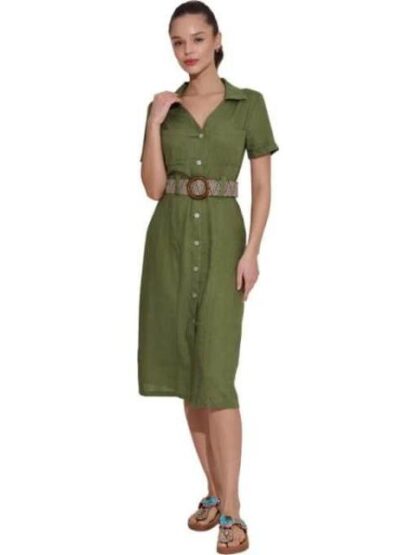 VESTIDO DE LINO CON CINTURON VERDE HOLLY LAND - Image 3
