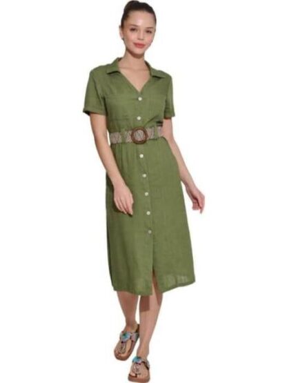 VESTIDO DE LINO CON CINTURON VERDE HOLLY LAND - Image 4