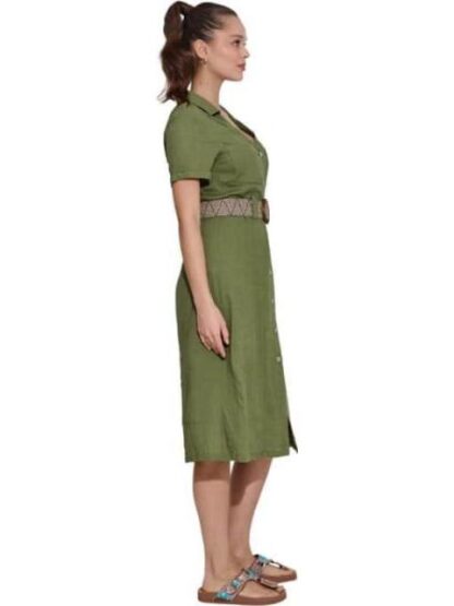 VESTIDO DE LINO CON CINTURON VERDE HOLLY LAND - Image 5