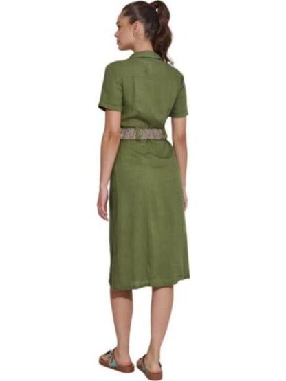 VESTIDO DE LINO CON CINTURON VERDE HOLLY LAND - Image 6