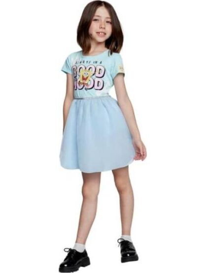 VESTIDO ESTAMPADO APLICACIONES AZUL MENTA BOB ESPONJA - Image 2