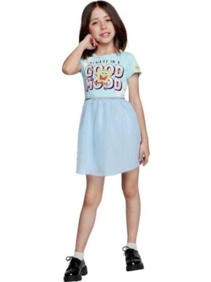 VESTIDO ESTAMPADO APLICACIONES AZUL MENTA BOB ESPONJA - Image 3