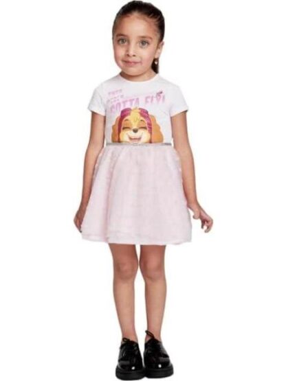 VESTIDO ESTAMPADO APLICACIONES ROSA PAW PATROL