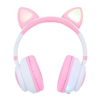 VORAGO AUDIFONOS CON MICROFONO RGB HPB-300-K BLUETOOTH-3.5M INALAMBRICO ROSA-BLANCO