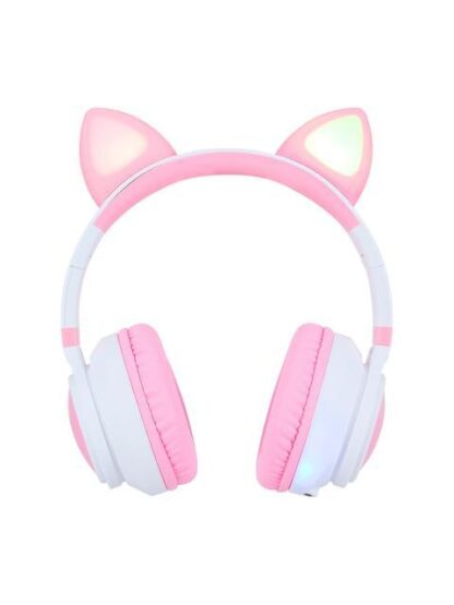 VORAGO AUDIFONOS CON MICROFONO RGB HPB-300-K BLUETOOTH-3.5M INALAMBRICO ROSA-BLANCO
