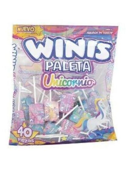 WINIS PALETA UNICORNIO BOLSA CON 40 PZ DE 8 GR