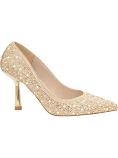 ZAPATILLA CON PEDRERIA TACON DELGADO ORO THALIA SODI