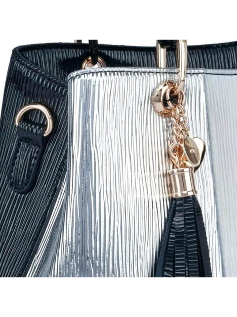 BOLSA SATCHEL CON BLOQUES DE COLORES NEGRO VI LINE - Image 3