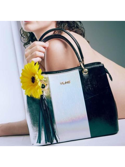 BOLSA SATCHEL CON BLOQUES DE COLORES NEGRO VI LINE - Image 5