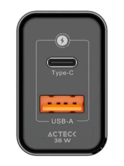 ACTECK CARGADOR DE PARED ENERGON PRIME CP38W ADVANCED 38W 1X USB-C-1X USB-A NEGRO