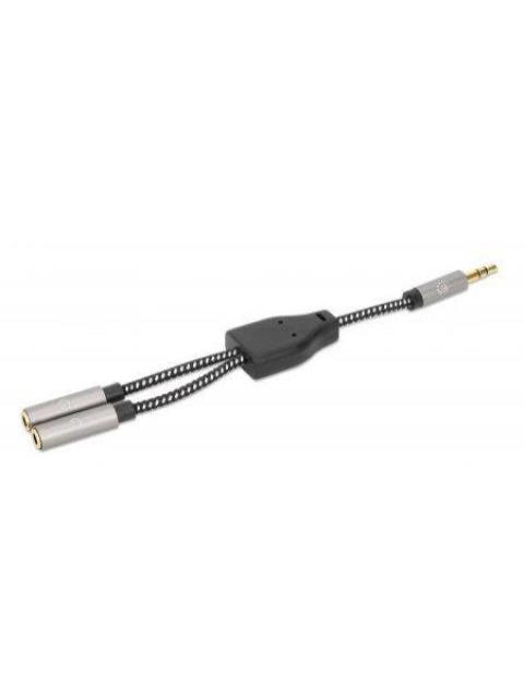 ADAPTADOR DE AUDIO MANHATTAN 3.5MM MACHO - 3.5MM HEMBRA DOBLE ENTRADA 15CM NEGRO - PLATA 356114