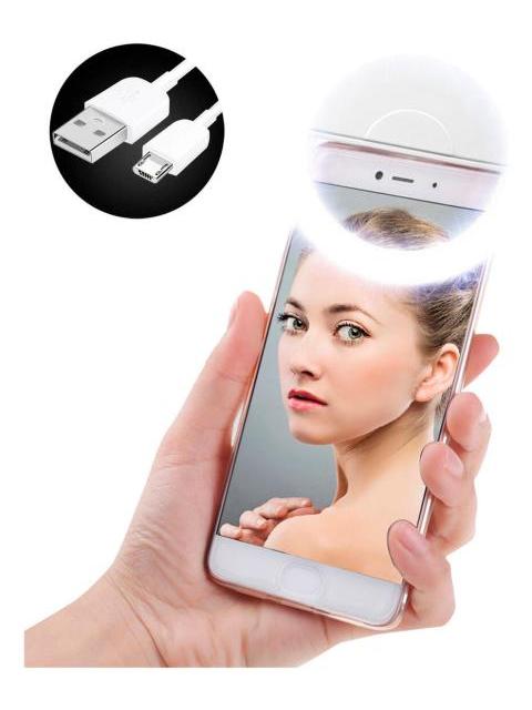 ARO DE LUZ LED RECARGABLE SELFIE RING LIGHT DE CLIP PARA CELULAR COLOR BLANCO