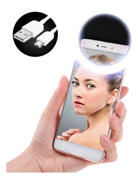 ARO DE LUZ LED RECARGABLE SELFIE RING LIGHT DE CLIP PARA CELULAR NEGRO
