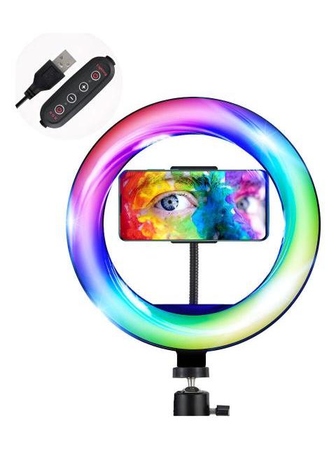 ARO DE LUZ LED RGB PROFESIONAL DE 20CM USB SOPORTE YOUTUBER