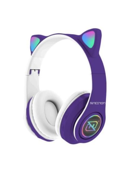 AUDIFONOS ONEAR BLUETOOTH NBH07 CON OREJAS LUZ RGB RADIO FM MICRO SD 3.5MML MANOS LIBRES MORADO - Image 2