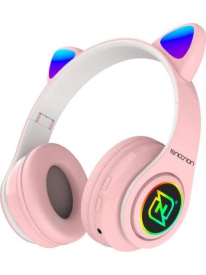 AUDIFONOS ONEAR BLUETOOTH NBH07 CON OREJAS LUZ RGB RADIO FM MICRO SD 3.5MML MANOS LIBRES ROSA