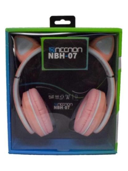 AUDIFONOS ONEAR BLUETOOTH NBH07 CON OREJAS LUZ RGB RADIO FM MICRO SD 3.5MML MANOS LIBRES ROSA - Image 8