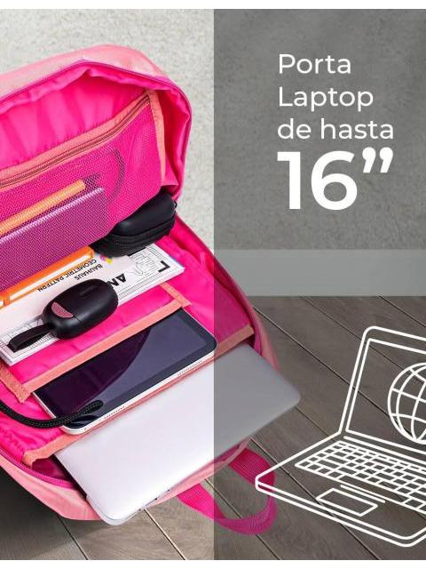 BACKPACK RAINBOW TZLBP26R  TECHZONE COLORS 16 COLOR ROSA 100 POLIESTER GARANTIA LIMITADA DE POR VIDA. - Image 4