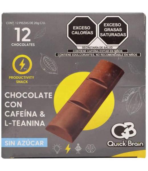 BARRA CHOCOLATE CAFEINA TE VERDE SIN AZUCAR 20 G QUICK BRAIN P 12
