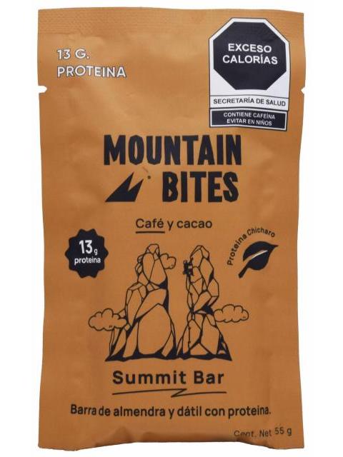 BARRA CON PROTEINA CAFE Y CACAO 55 G MOUNTAIN BITES P 10